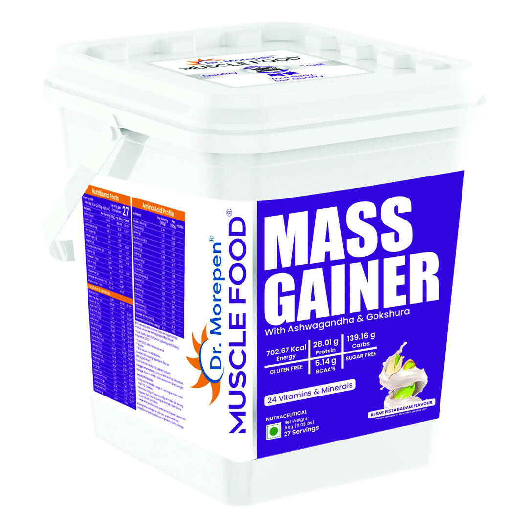 Dr. Morepen Muscle Food Mass Gainer with Ashwagandha & Gokshura - Kesar Pista Badam Flavour