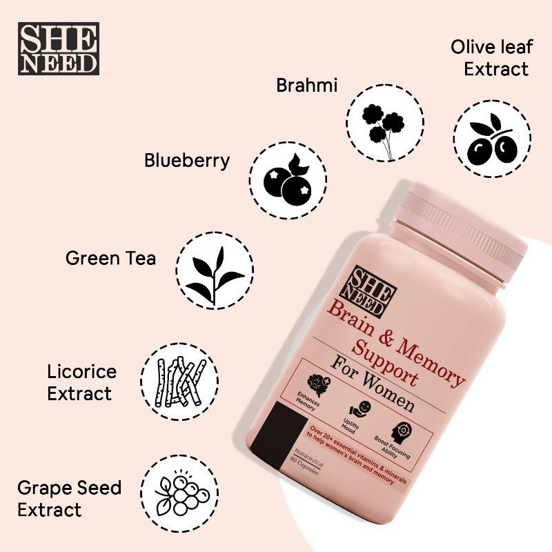 SheNeed Women’s Brain & Memory Supports Supplement Capsules