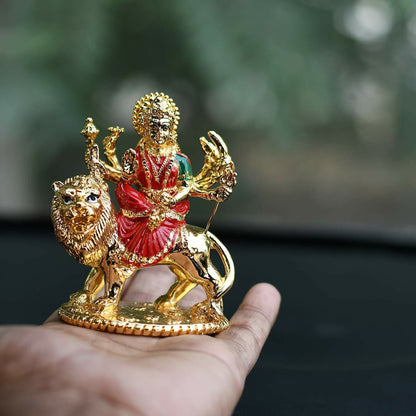 Collectible India Gold-Polished Goddess Maa Durga Sherawali Mata Idol