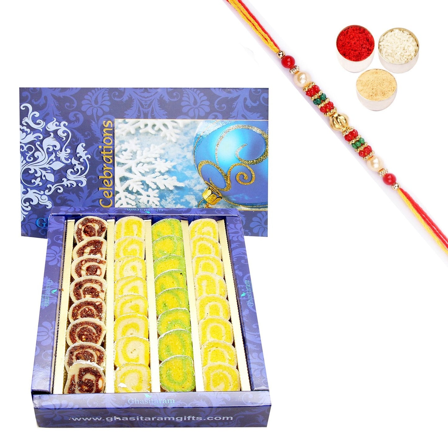 Ghasitaram Assorted Moons Box With Pearl Beads Rakhi