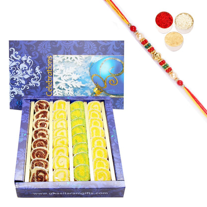 Ghasitaram Assorted Moons Box With Pearl Beads Rakhi