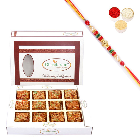 Ghasitaram Roasted Almond Delight With Pearl Beads Rakhi