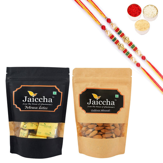 Ghasitaram Mewa Bites, Almonds With 2 Pearl Beads Rakhis