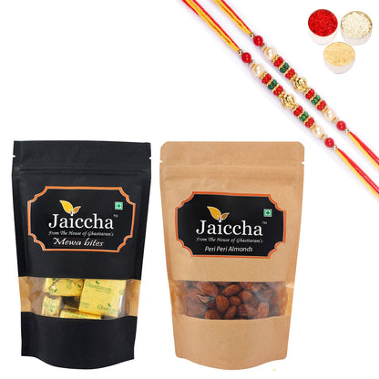 Ghasitaram Mewa Bites, Peri Peri Almonds With 2 Pearl Beads Rakhis
