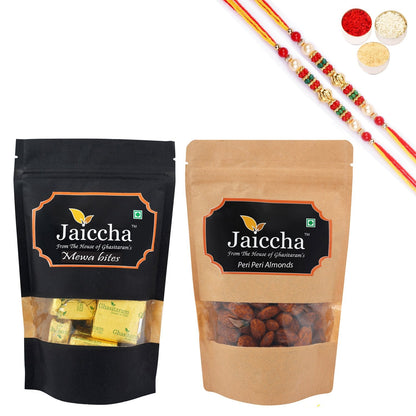 Ghasitaram Mewa Bites, Peri Peri Almonds With 2 Pearl Beads Rakhis