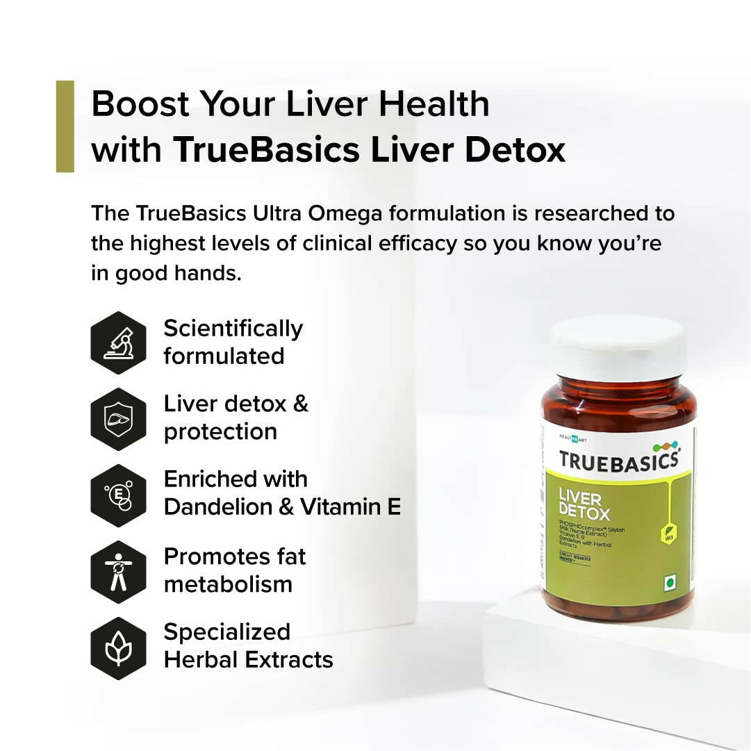 TrueBasics Liver Detox Tablets with Milk Thistle Extract, Dandelion, & Vitamin E