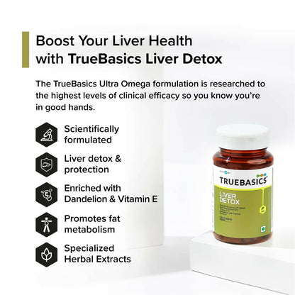 TrueBasics Liver Detox Tablets with Milk Thistle Extract, Dandelion, & Vitamin E