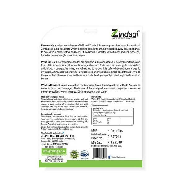 Zindagi Fosstevia Herbal Sweetener Liquid