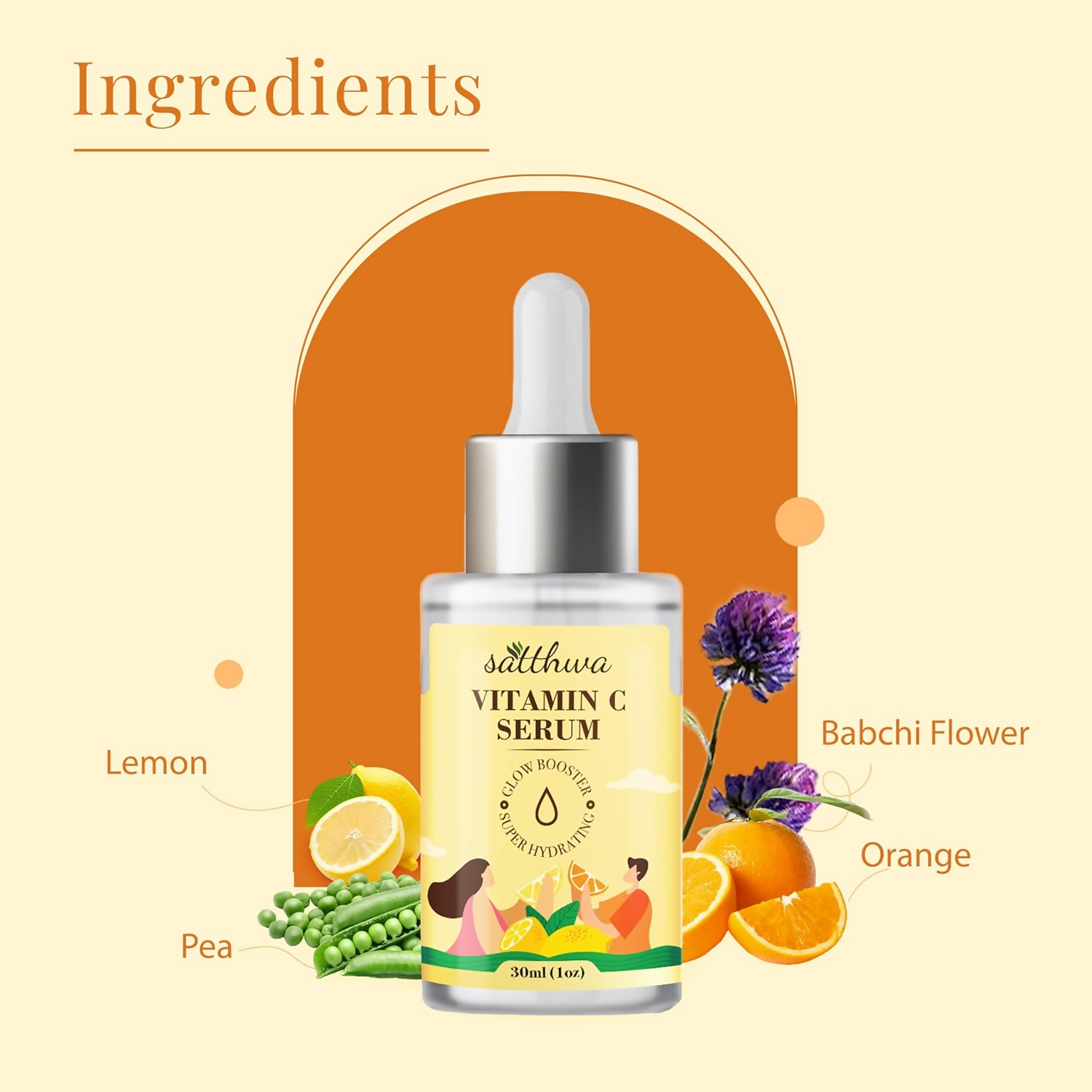 Satthwa Vitamin C Face Serum With Niacinamide & Hyaluronic Acid For Glowing Skin