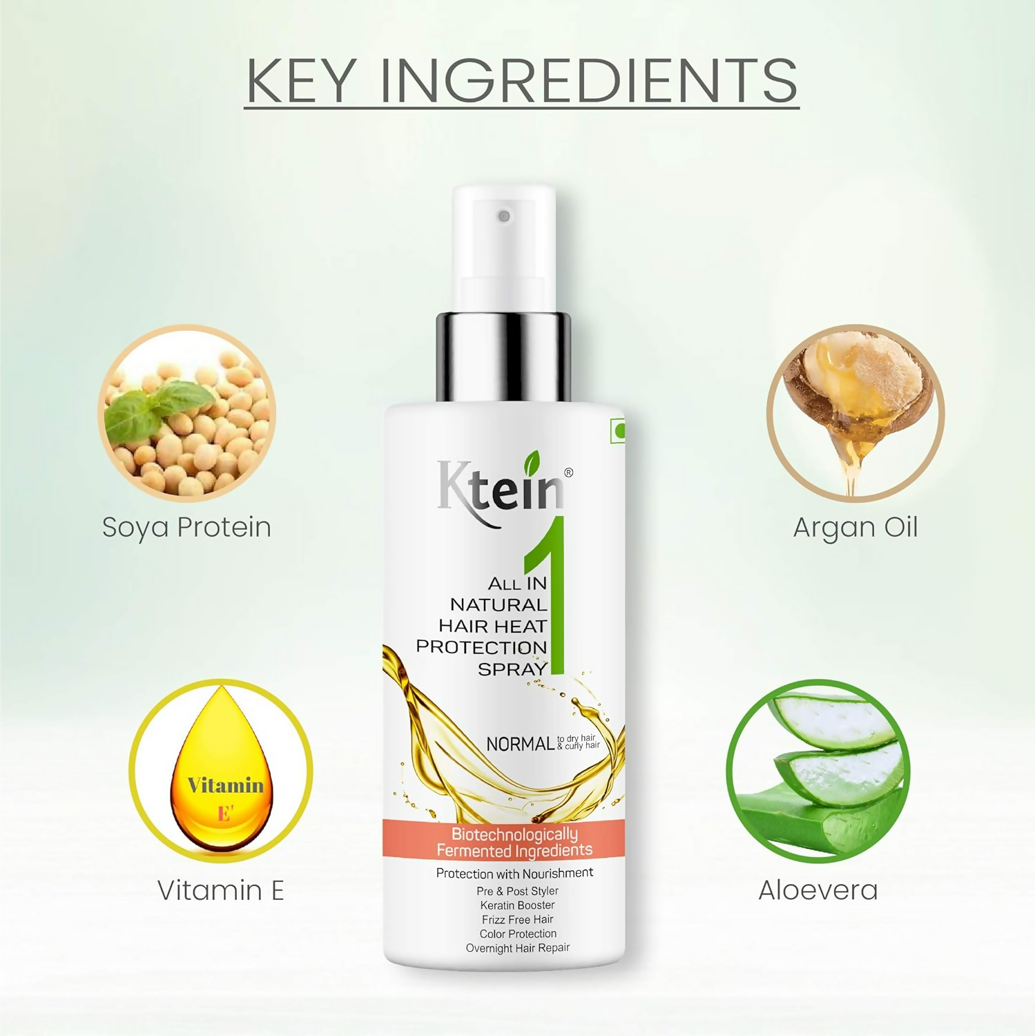 Ktein All in 1 Natural Hair Heat Protection Spray with Fermented Argan Oil