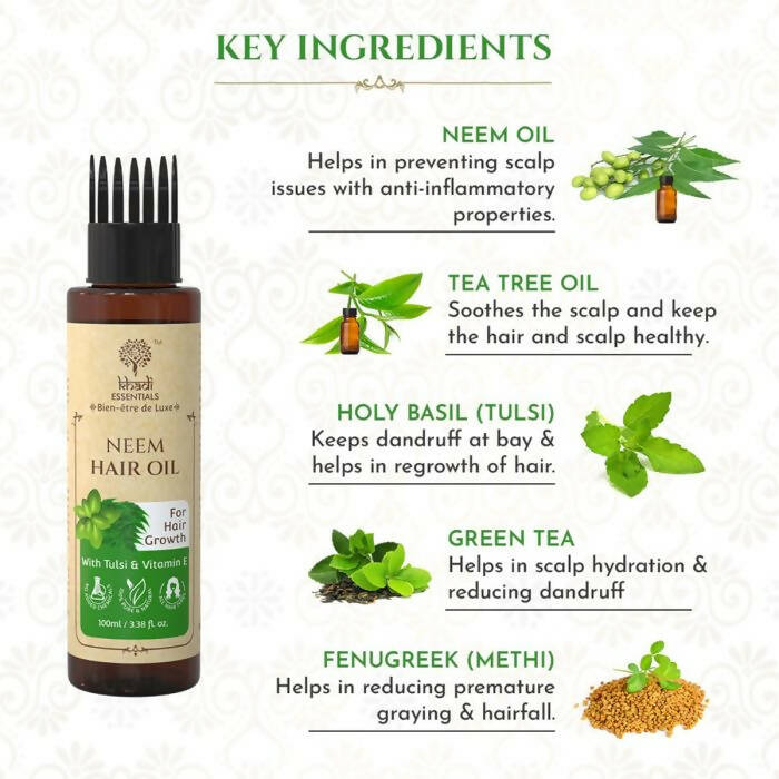 Khadi Essentials Neem Hair Oil with Tulsi & Vitamin E