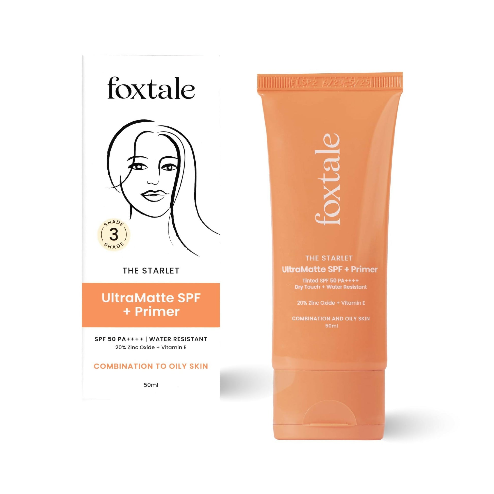 Foxtale Tinted Sunscreen SPF 50 PA++++ & Primer Shade 3 - Light, Water Resistant with Dry-Touch Finish, Blurs Out Pores