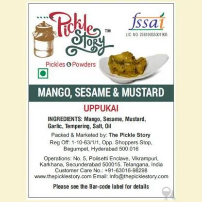 The Pickle Story Mango, Sesame & Mustard (no chilly powder) - Uppukai Pickle