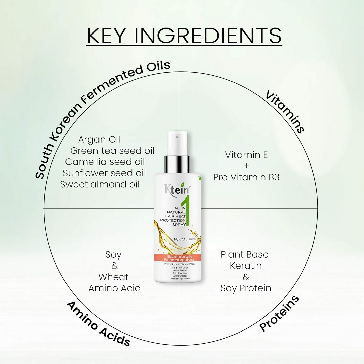 Ktein All in 1 Natural Hair Heat Protection Spray with Fermented Argan Oil