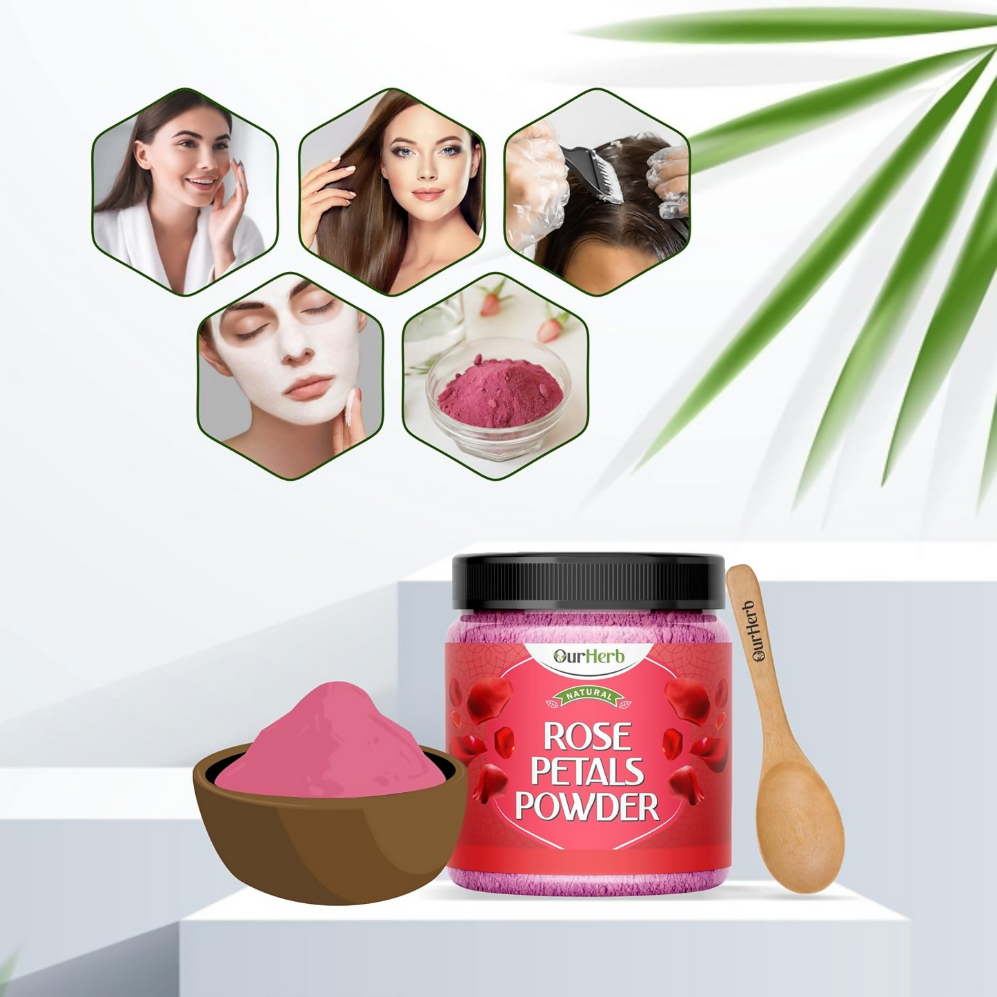 OurHerb Pure & Natural Rose Petal Powder for Skin & Hair With Vitamin Enriched