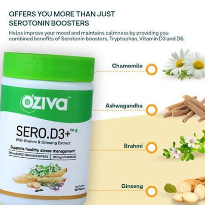 OZiva Sero.D3+ With Brahmi & Ginseng Extract Capsules