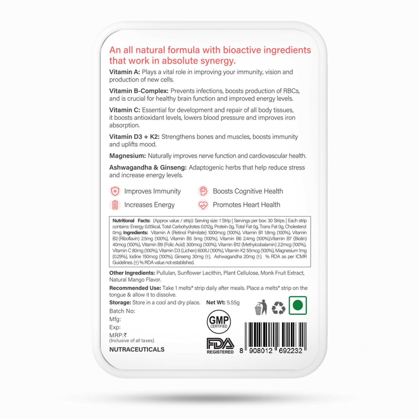 Wellbeing Nutrition Melts Into Multivitamins Oral Strips-Divine Alphonso Mango Flavor - Drmedicart
