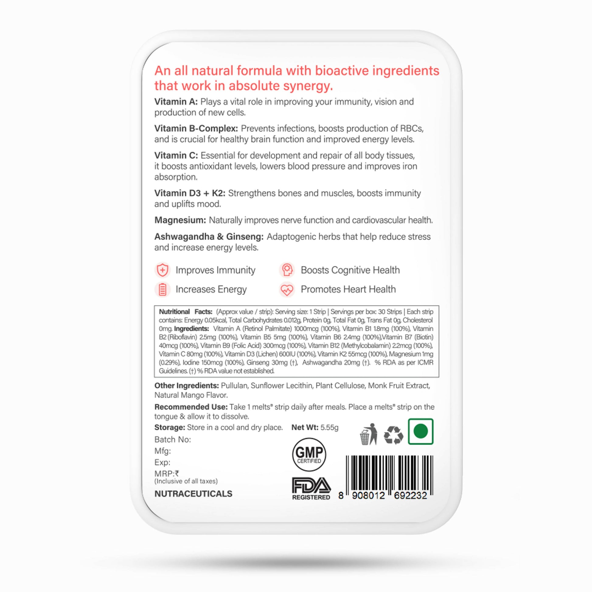 Wellbeing Nutrition Melts Into Multivitamins Oral Strips-Divine Alphonso Mango Flavor - Drmedicart