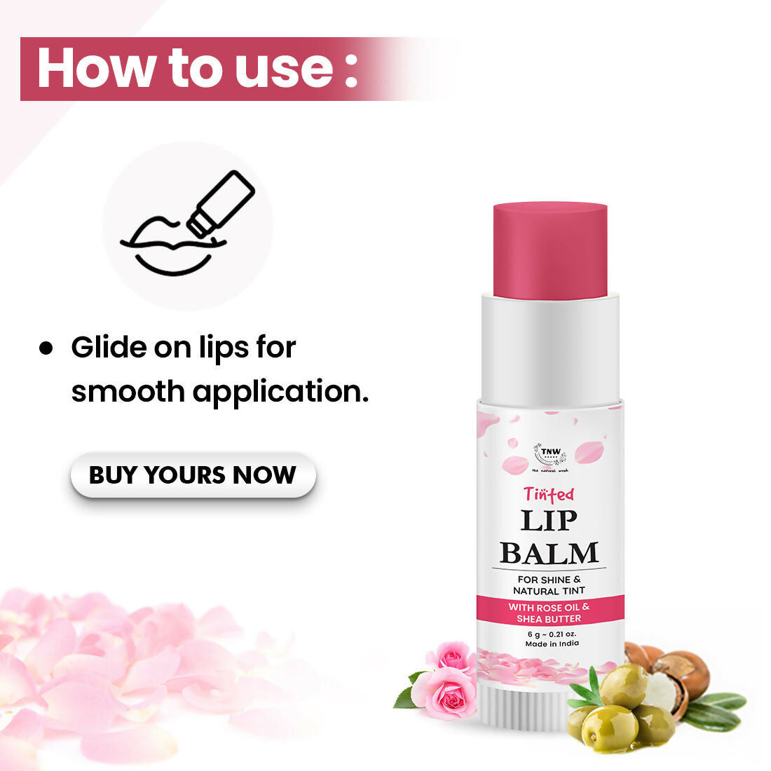 The Natural Wash Moisturizing Rose Tinted Lip Balm Shine & Natural Tint