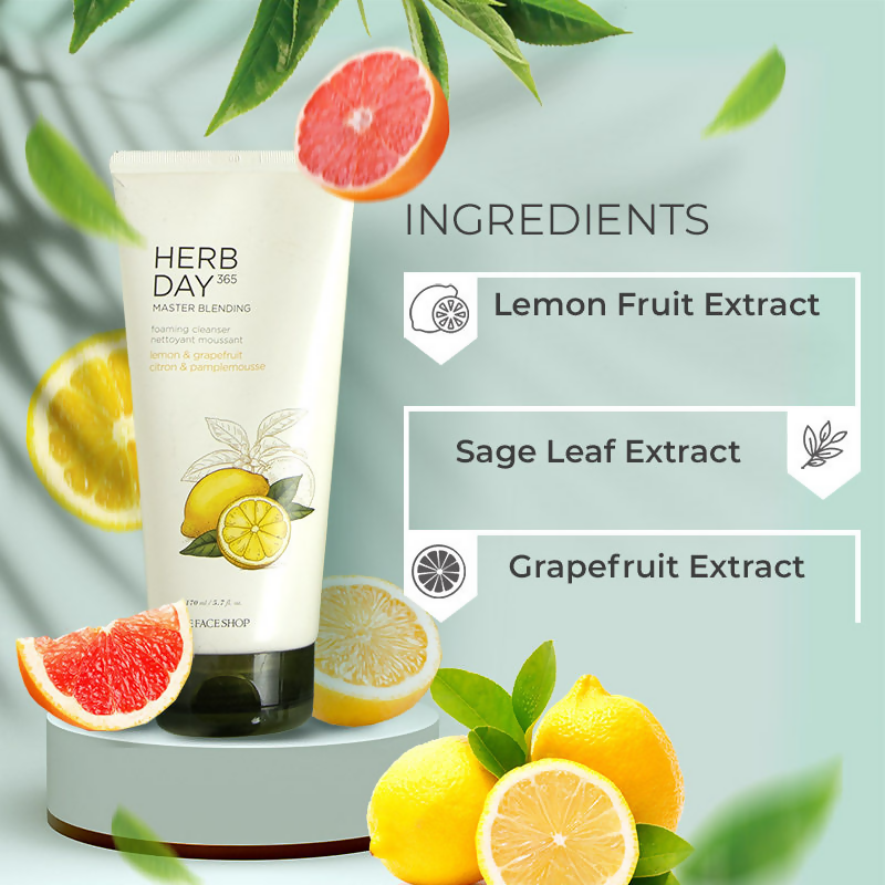 The Face Shop Herb Day 365 Master Blending Foaming Cleanser- Lemon & Grapefruit - Drmedicart
