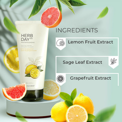 The Face Shop Herb Day 365 Master Blending Foaming Cleanser- Lemon & Grapefruit - Drmedicart