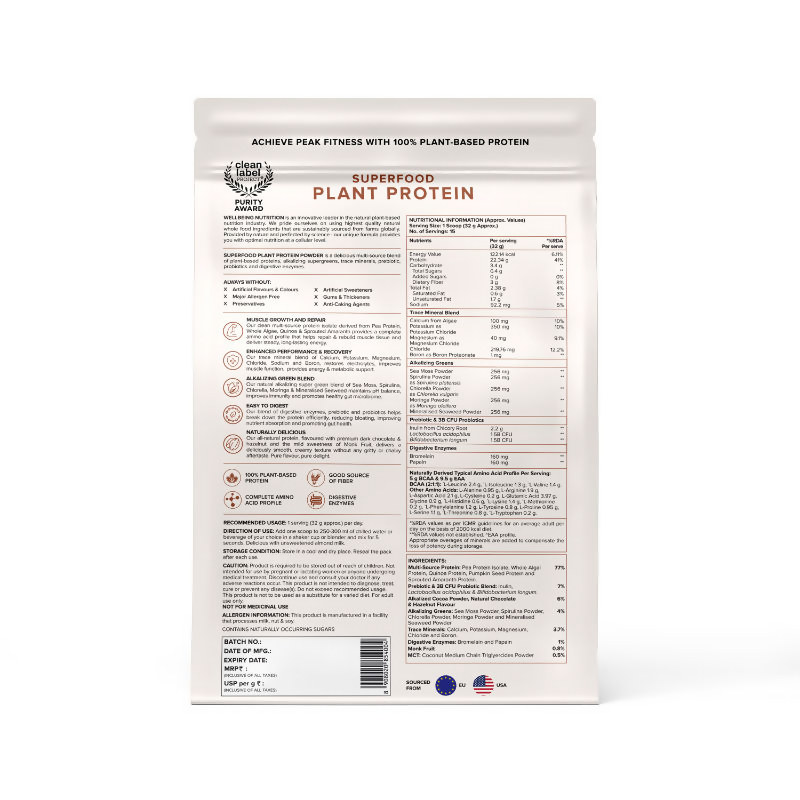 Wellbeing Nutrition Organic Plant Protein Isolate Dark Chocolate Hazelnut, 3B CFU Probiotics