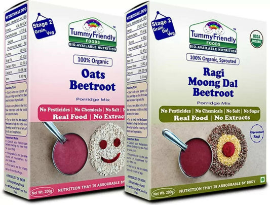 Buy TummyFriendly Foods Organic Oats, Beetroot and Organic Sprouted Ragi, Moong Dal, Beetroot Porridge Mixes Combo from DrMediCart, Ship from India to USA