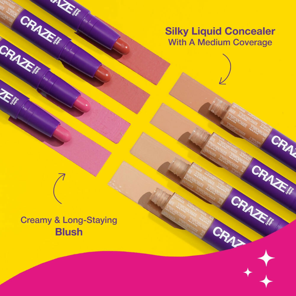 Swiss Beauty Craze Twosome Face Stick 2-In-1 Beauty Wand Concealer and Blush - 4 Deep - Pink