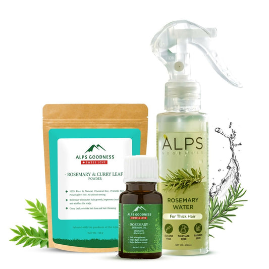 Alps Goodness Rosemary Hair Essentials Kit - Rosemary Water Spray , Rosemary Essential Oil & Rosemary & Curry Leaf Powder