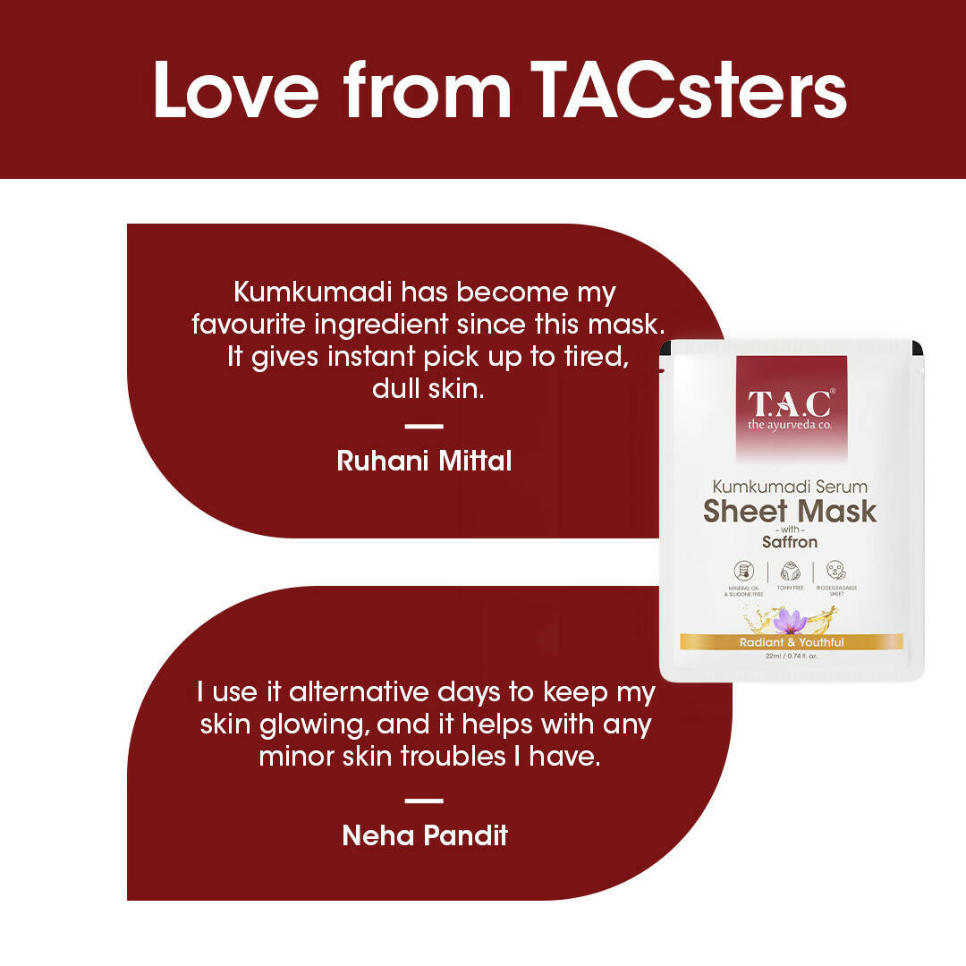 TAC - The Ayurveda Co. Kumkumadi Serum Sheet Mask | with Saffron | for Nourished & Moisturized Skin - DrMediCart