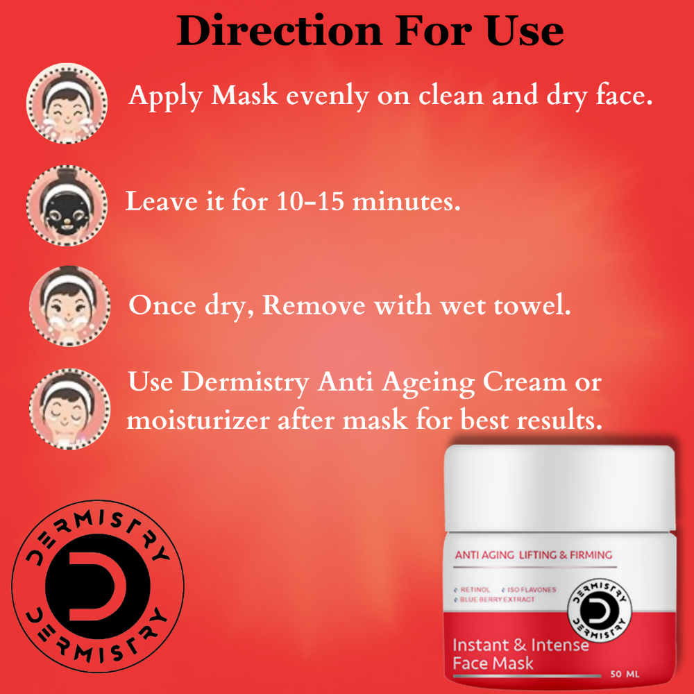 Dermistry Anti Aging Instant Intense Face Mask Retinol Blue Berry Lifting Firming Skin Tightening
