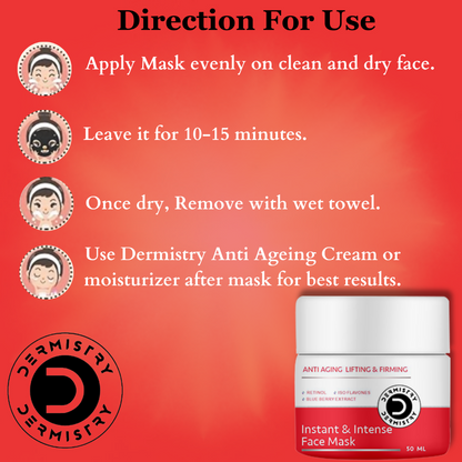 Dermistry Anti Aging Instant Intense Face Mask Retinol Blue Berry Lifting Firming Skin Tightening
