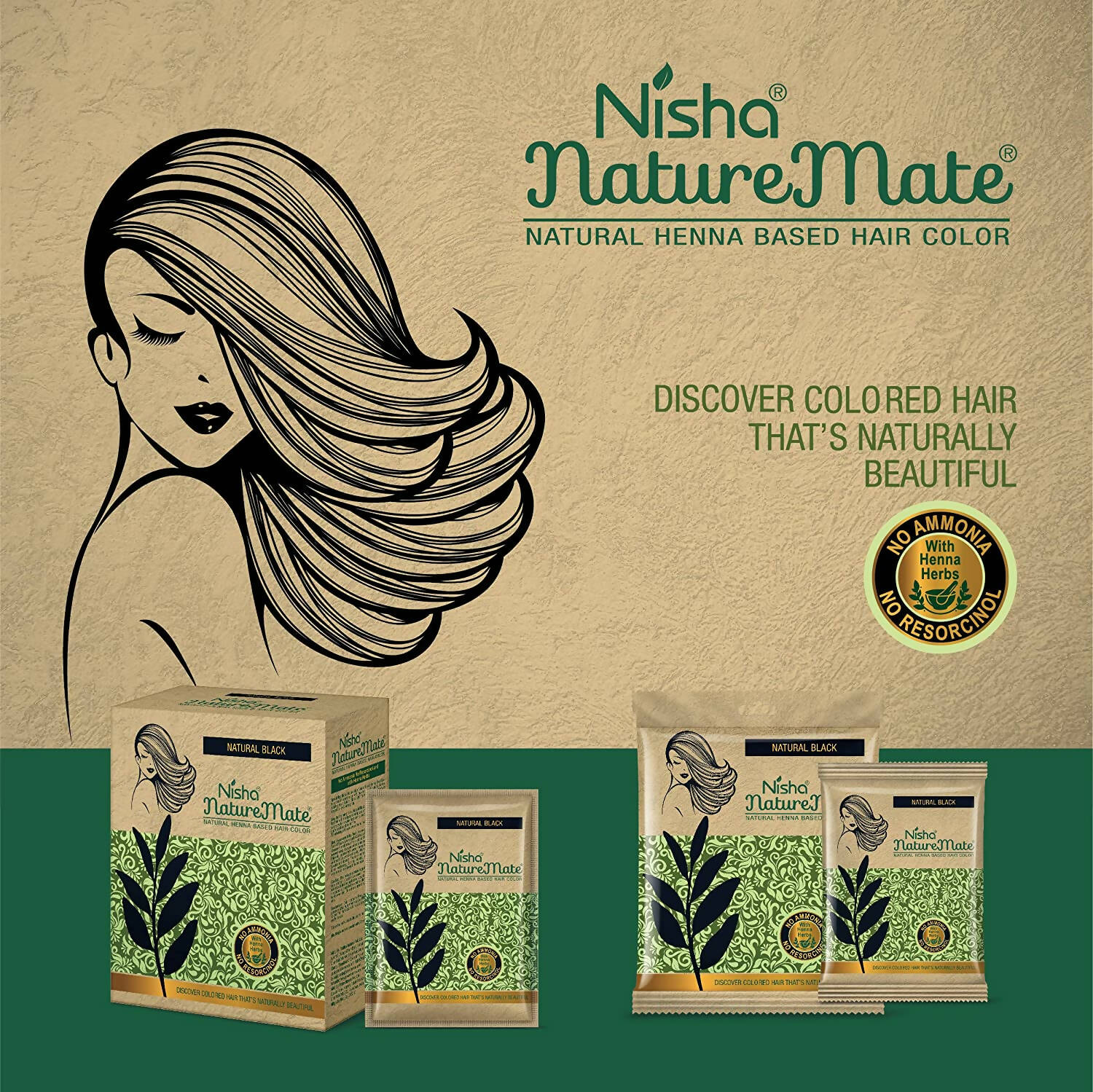 Nisha Nature Mate Henna Based Hair Black Color Powder - DrMediCart