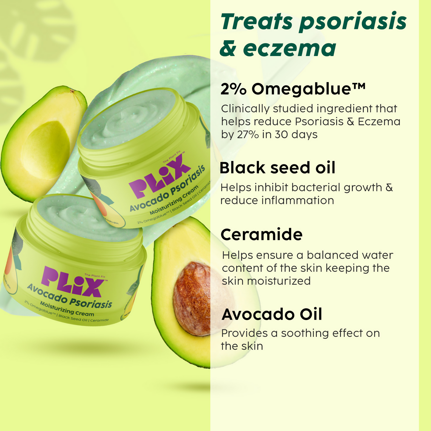 PLIX The Plant Fix Avocado Psoriasis Moisturizing Cream with 2% Omegablue For Dry & Flaky Skin