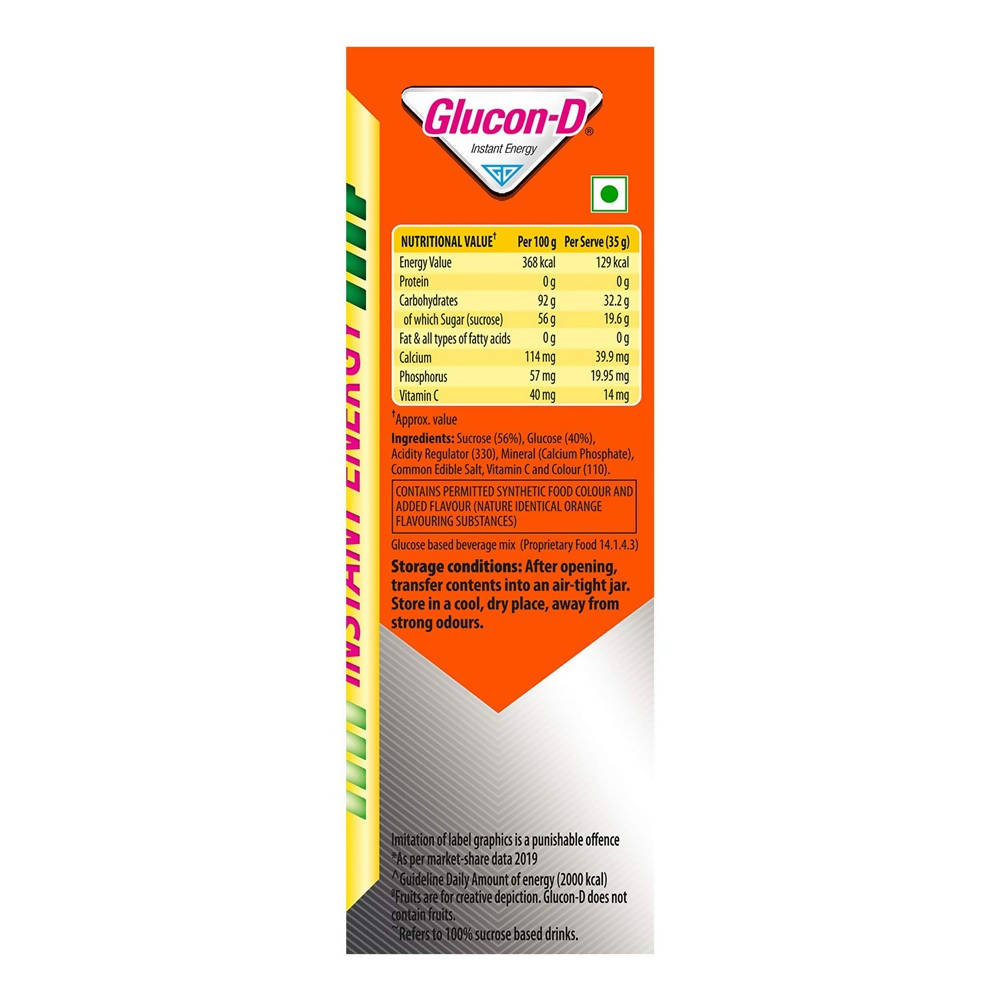 Glucon-D Instant Energy Health Drink - Tangy Orange | Tangy Orange Glucose Powder | Instant Energy & Immunity Recharge | With Vitamin C & Calcium