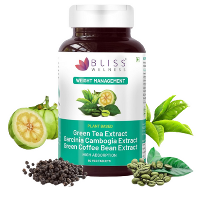 Bliss Welness Green Tea + Garcinia + Green Coffee Bean Extract Tablets