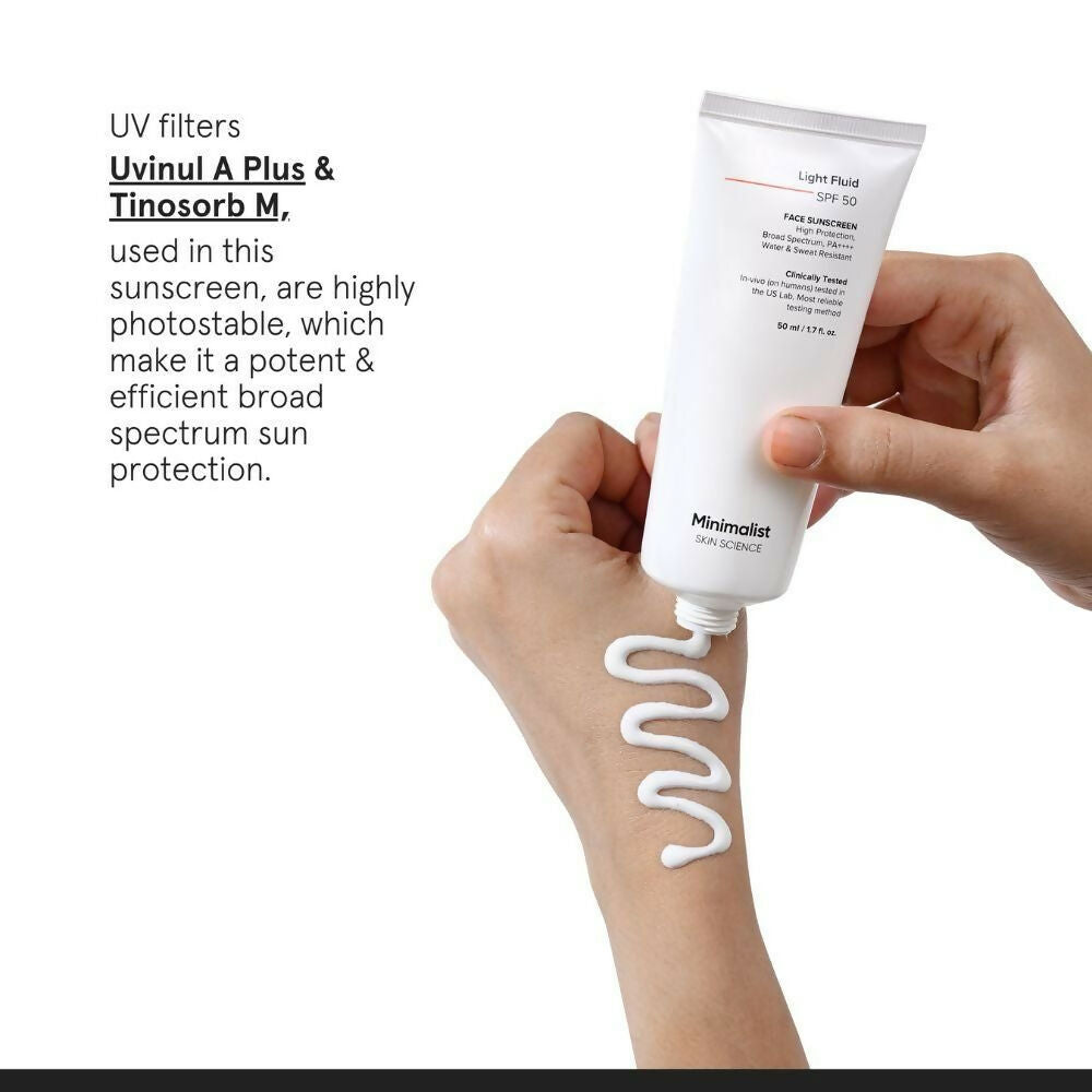 Minimalist Light Fluid Face Sunscreen with SPF 50 PA++++ - Lightweight, Water & Sweat Resistant