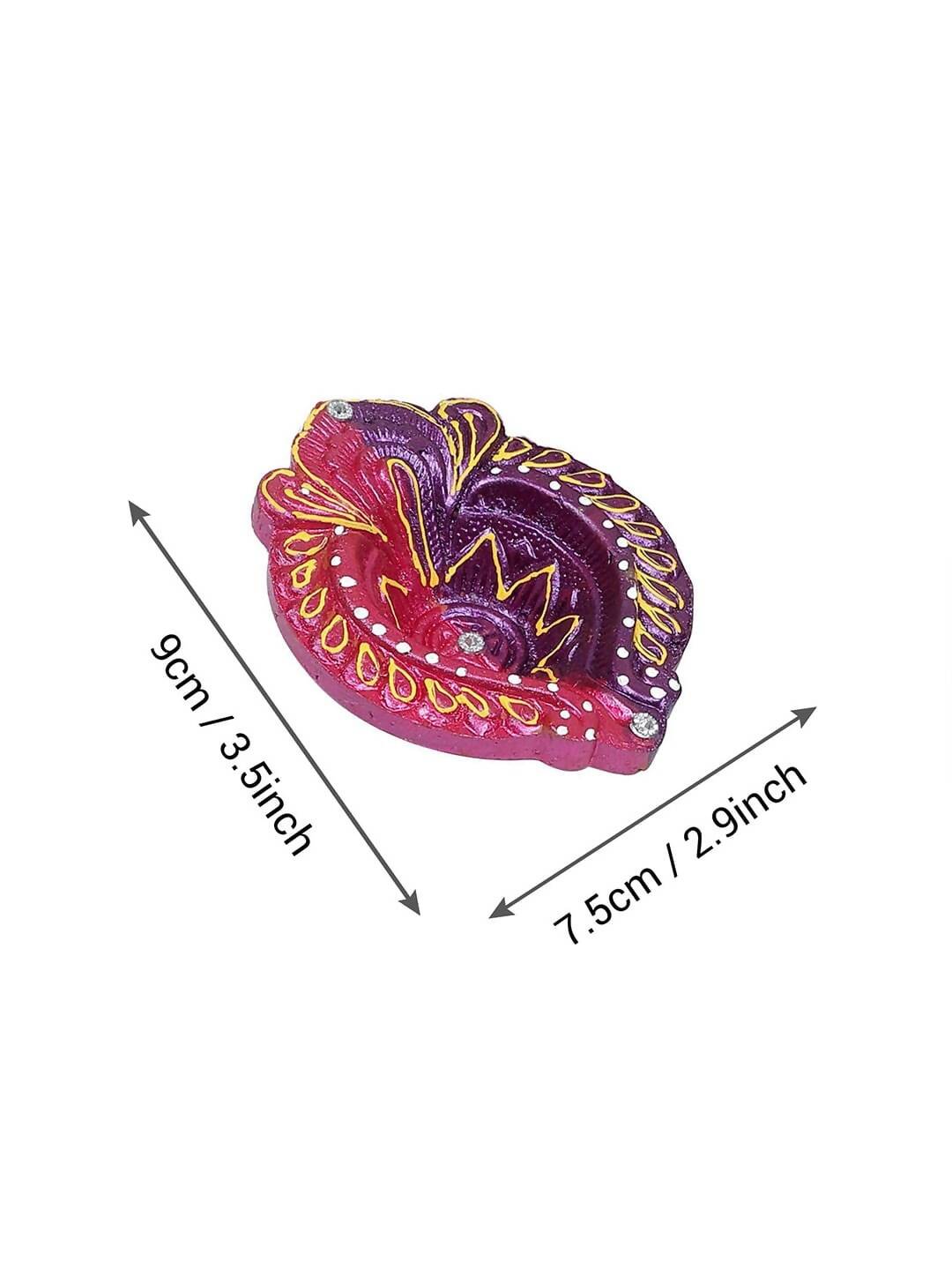 Tied Ribbons Set of 4 Red & Violet Textured Terracotta Diyas