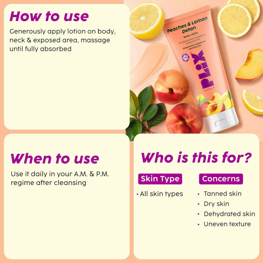 PLIX The Plant Fix Peaches & Lemon Detan Body Lotion with SPF 15 - DrMediCart