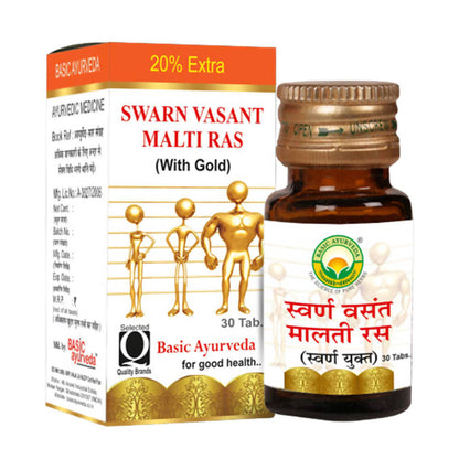 Buy Basic Ayurveda Swarn Vasant Malti Ras (With Gold) Tablets from DrMediCart, Ship from India to USA