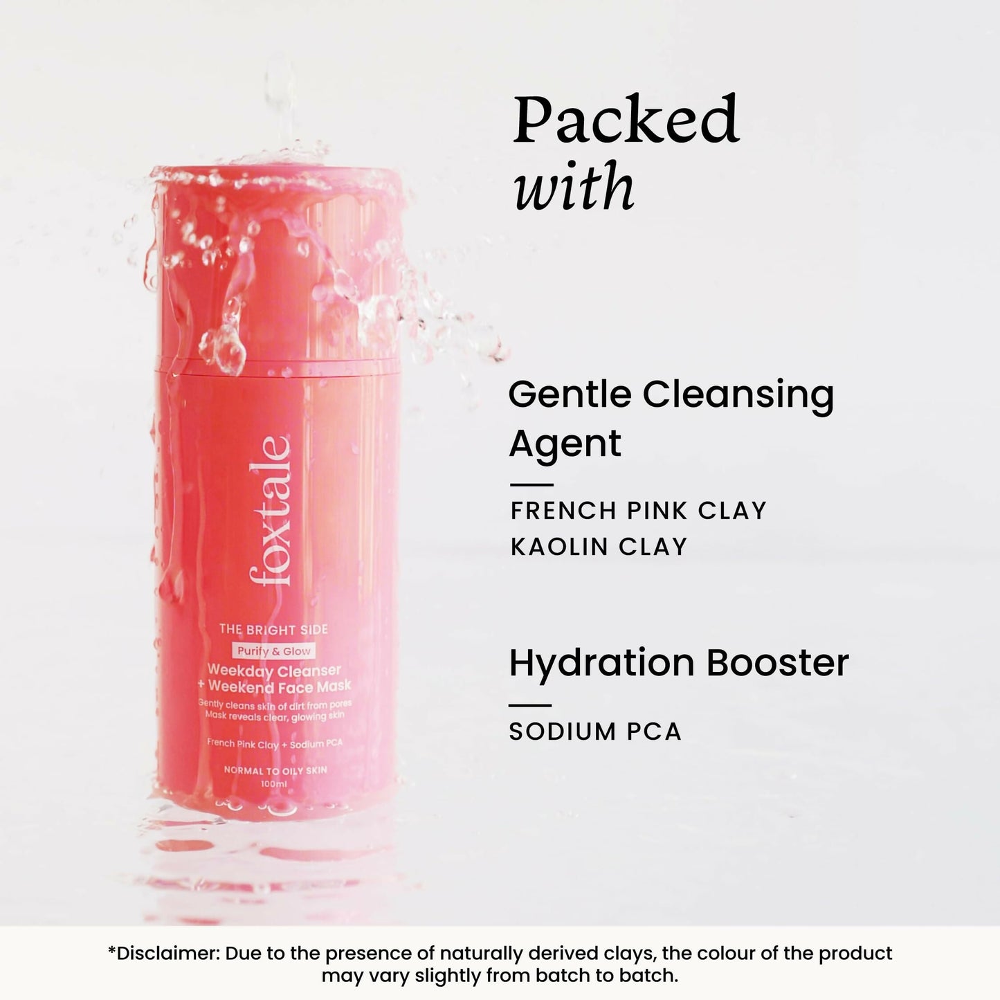Foxtale Purify & Glow Cleanser + Mask With French Pink Clay & Sodium