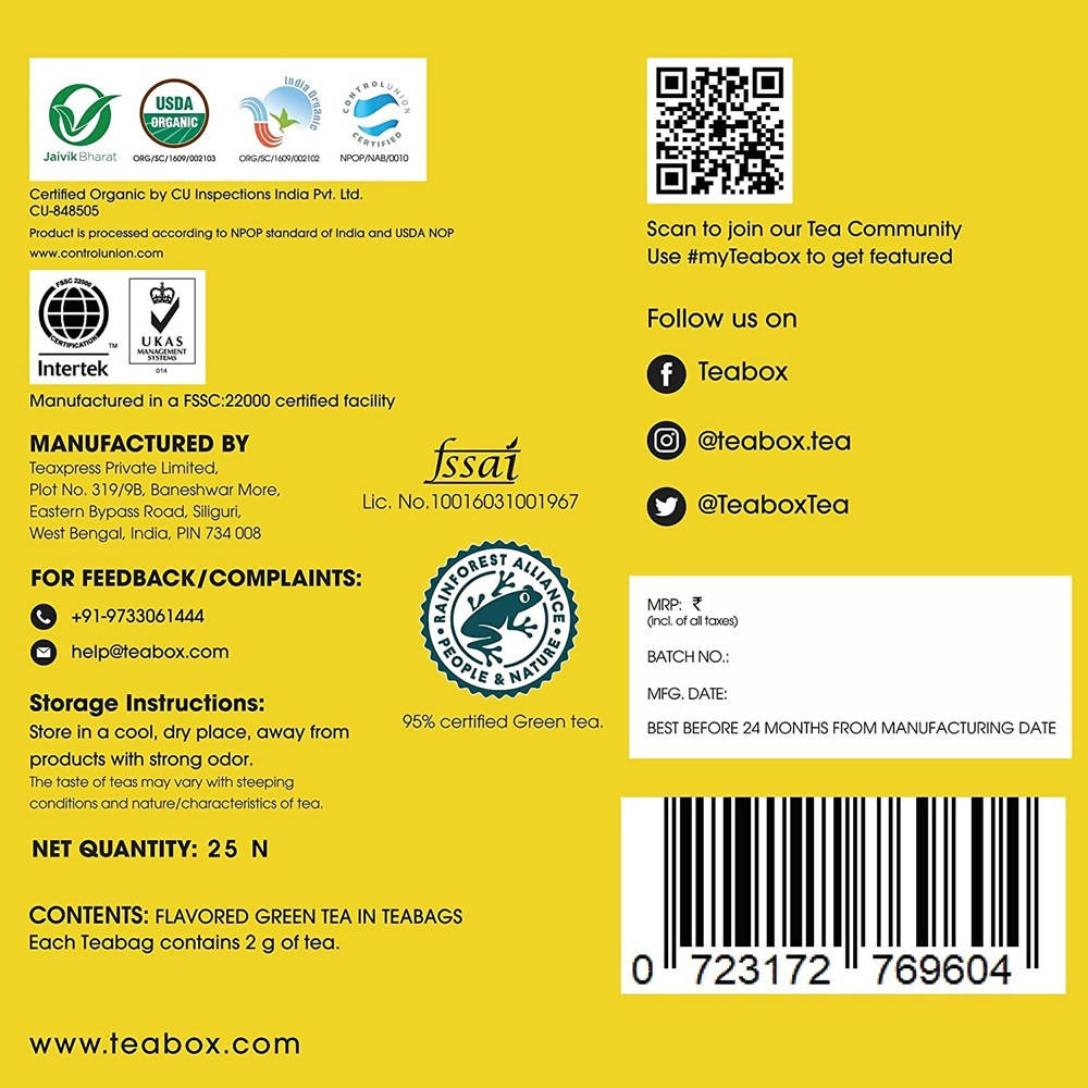 Teabox Organic Chamomile Green Tea Bags - Drmedicart