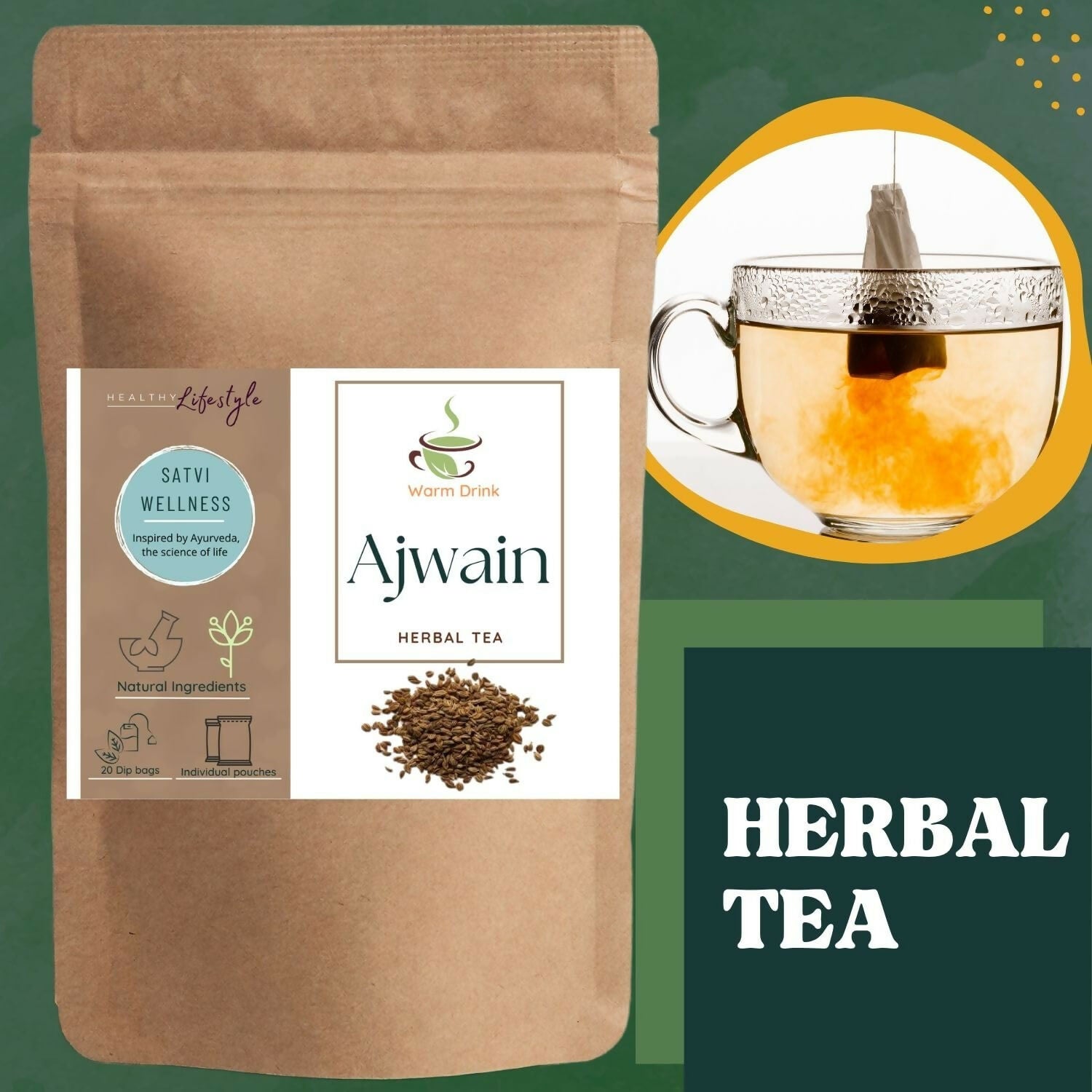 Satvi Wellness Ajwain Tea | Carom Seed Tea Bags