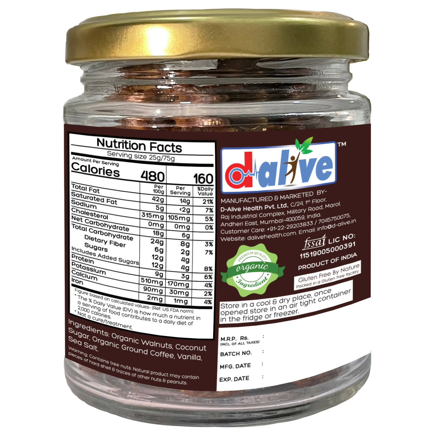 D-Alive Honestly Organic Activated Caramelised Coffee Walnuts - Drmedicart