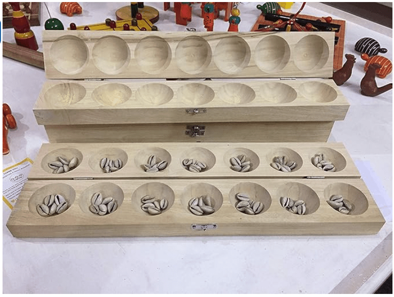 Simple Days Pallanguzhi/Ali Guli Mane/Vamana Guntalu/Mancala Wooden Board Game With 80 Cowrie Shells - 14 Pit, Kid - Drmedicart