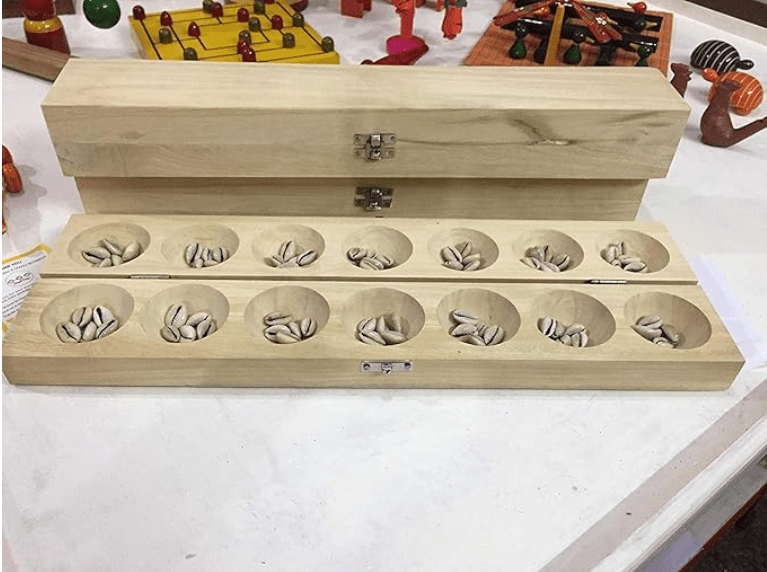 Simple Days Pallanguzhi/Ali Guli Mane/Vamana Guntalu/Mancala Wooden Board Game With 80 Cowrie Shells - 14 Pit, Kid - Drmedicart