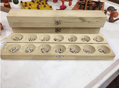 Simple Days Pallanguzhi/Ali Guli Mane/Vamana Guntalu/Mancala Wooden Board Game With 80 Cowrie Shells - 14 Pit, Kid - Drmedicart