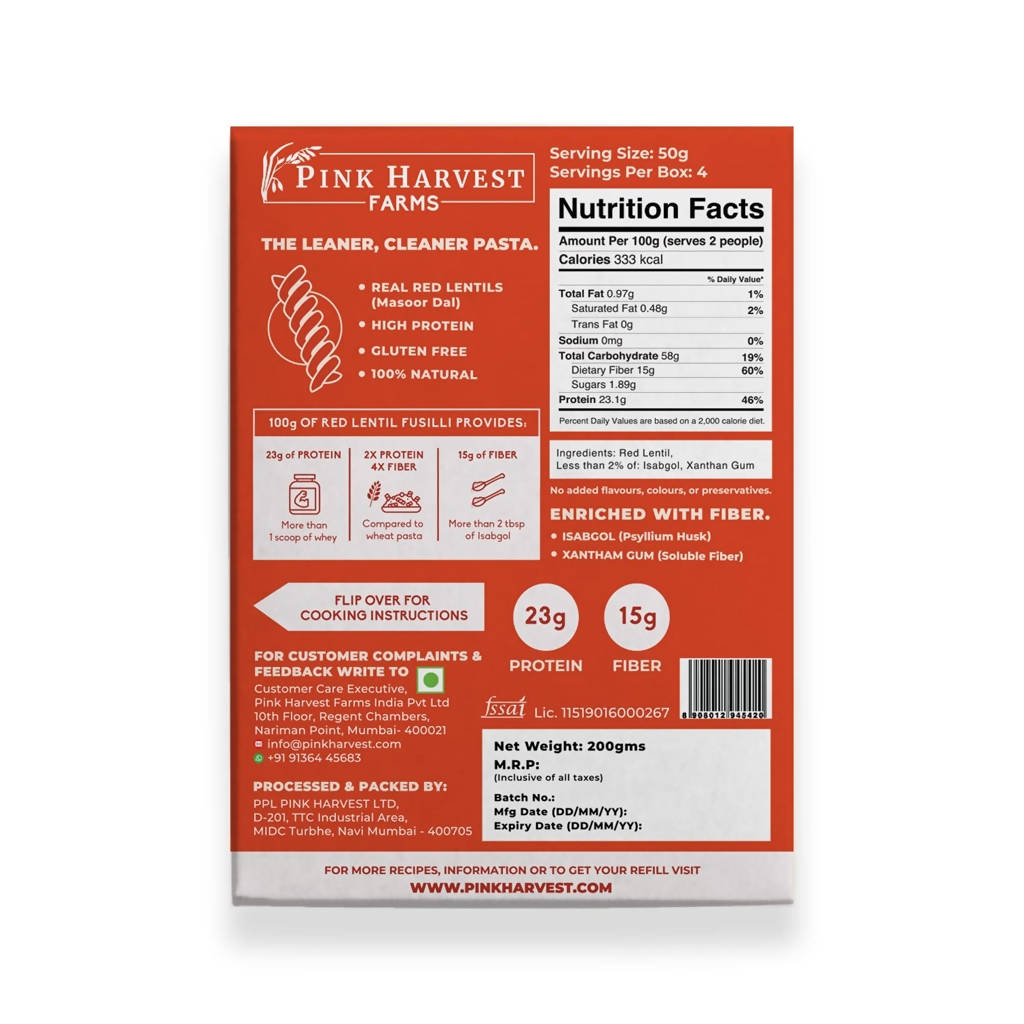 Pink Harvest Red Lentil Fusilli Pasta