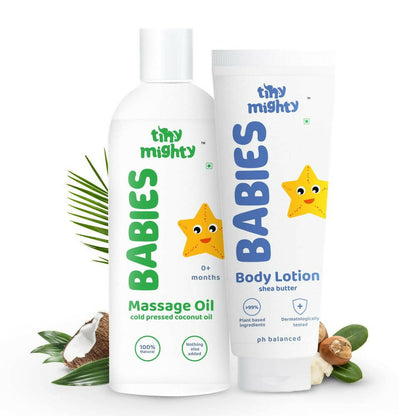 Tiny Mighty Baby Body Lotion And Massage Oil Combo