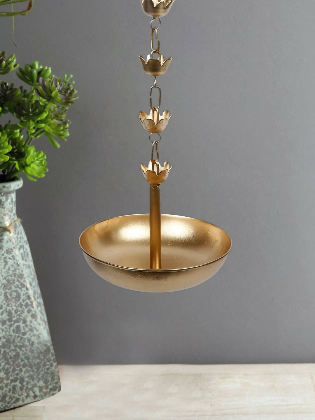 Buy CraftVatika Gold-Toned Hanging Urli Bowl Showpiece